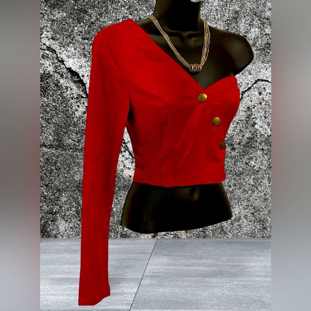Women’s one shoulder red suede crop top NWT size S | evening wear | Hello Nite - Picture 3 of 7